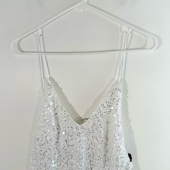 Lulu’s Force Of Fashion White Sequin Low Open Back Sequin Mini Dress XS Bride - Picture 6 of 15